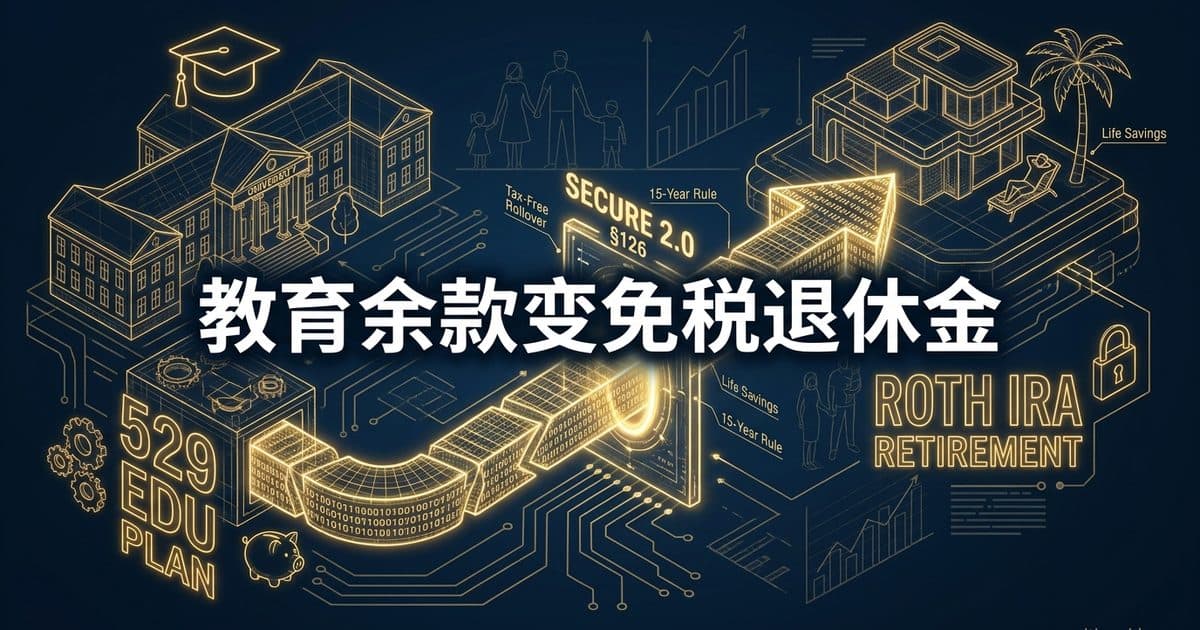 SECURE 2.0 529转Roth IRA完全指南:华人家庭教育基金余款如何免税变成退休金 — 美国高净财务指南博客封面图