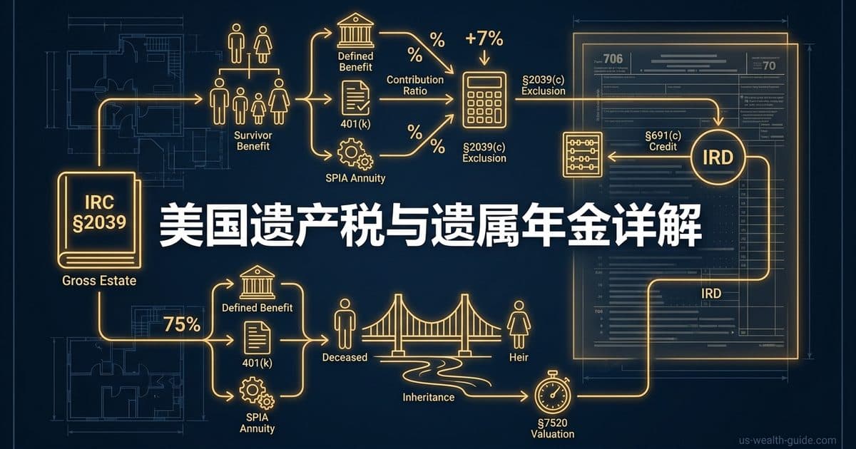 §2039 年金与遗属年金计入毛遗产:雇主养老金遗属给付的出资比例计入规则、§2039(c)合格计划排除、§691(c)所得税抵免与华人养老金继承避坑 — 美国高净财务指南博客封面图