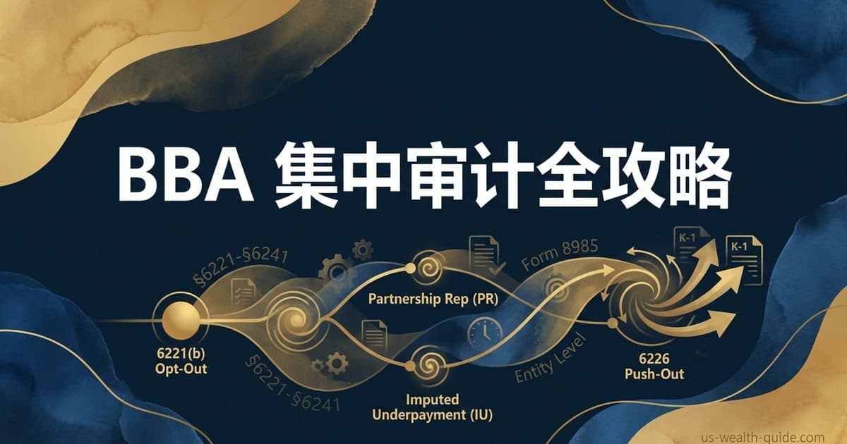 BBA 合伙企业集中审计制度完全指南:6221(b) 选择退出资格、合伙企业代表 PR、推定少缴税额 IU 与 6226 Push-Out 选择的完整时间轴 — 美国高净财务指南博客封面图