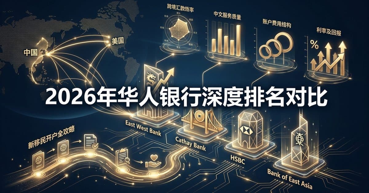 2026 最佳华人银行对比 + 排名:East West / Cathay / HSBC / 东亚银行全面评测 — 美国高净财务指南博客封面图