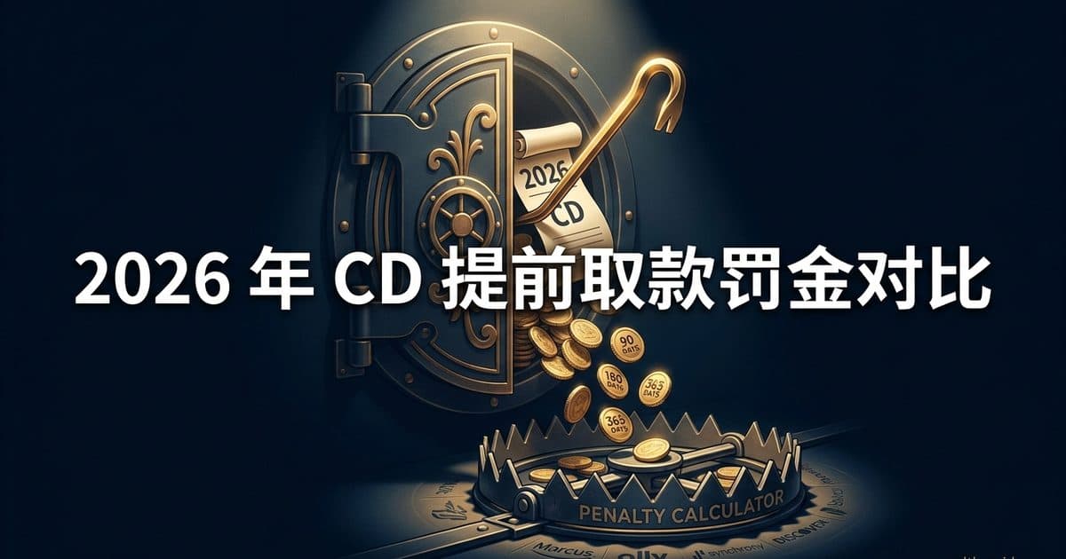 CD 提前取款罚金 2026 完整对比:各银行 90 天 / 180 天 / 365 天利息罚金规则 — 美国高净财务指南博客封面图