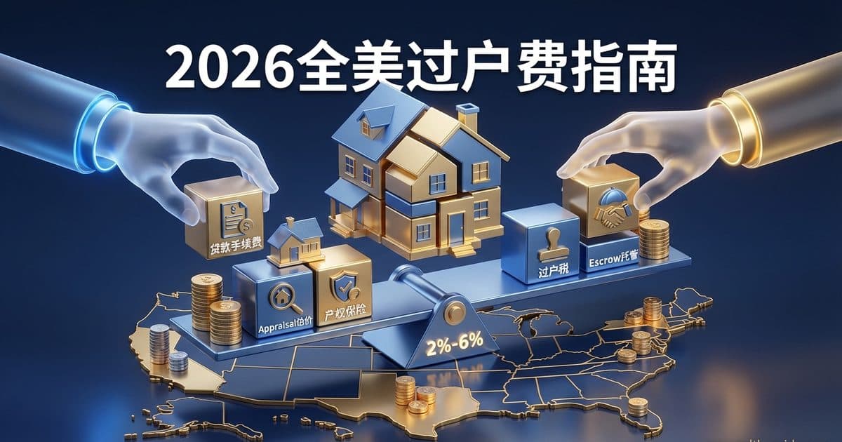 2026年美国买房Closing Cost过户费完整拆解:Title/Escrow/Appraisal各项费用、买卖方分摊与州际差异 — 美国高净财务指南博客封面图