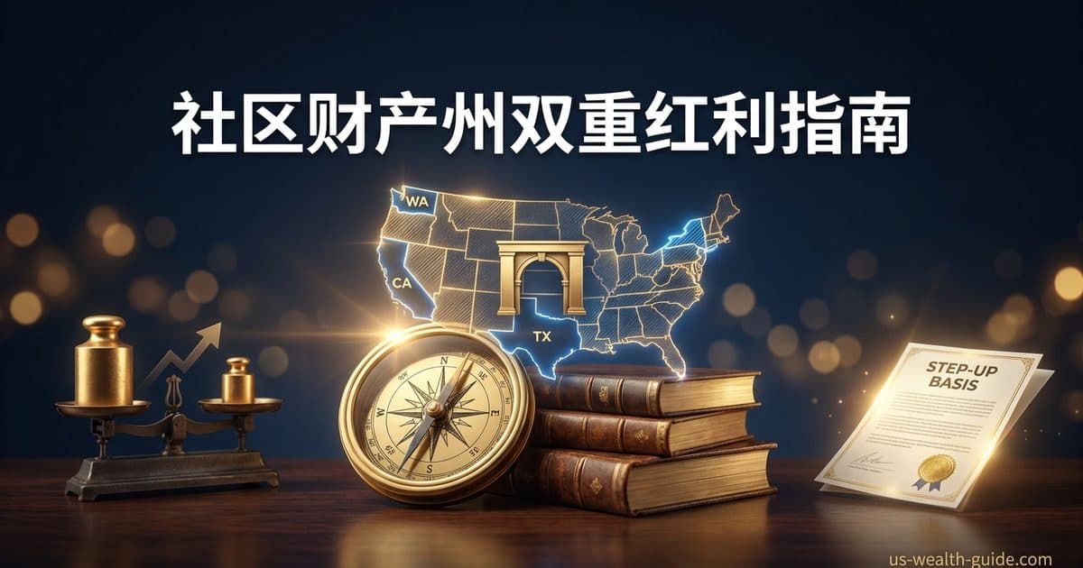 Community Property 社区财产州 2026 完全指南:双重 Step-Up 红利、九大州对比、华人家庭跨州迁居避坑 — 美国高净财务指南博客封面图