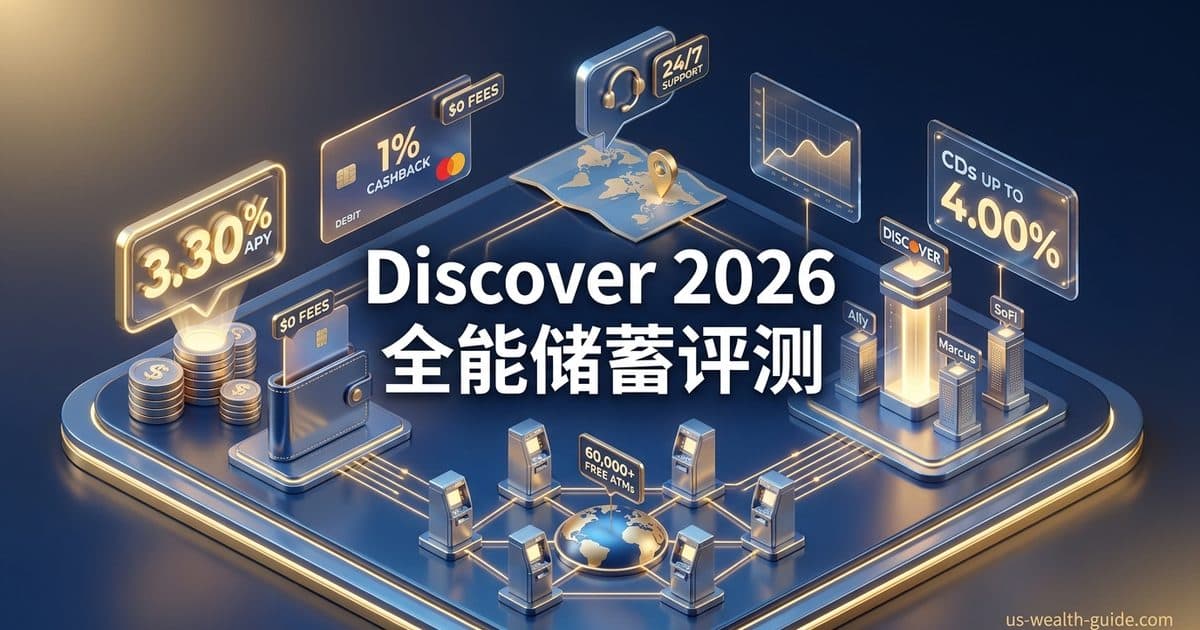 Discover Online Savings 2026 完整评测:零门槛、零费用、借记卡返现的全能储蓄 — 美国高净财务指南博客封面图