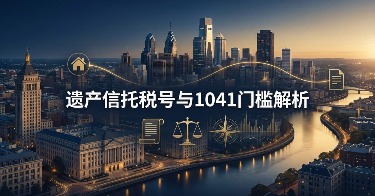 死后遗产/信托 EIN 与 Form 1041 申报门槛 2026 完全指南:房子已经进了生前信托、避开了 Probate,继任受托人还要不要申请新税号、报 1041(§6012(a)(3) 遗产总收入 600 美元、§6012(a)(4) 信托有任何应税所得或总收入 600 美元、§6012(a)(5) 受益人是 NRA 不论金额、Treas. Reg. §301.6109-1(a)(3)(i)(A) 设保人去世后必须申请新 TIN 即使生前信托已有 EIN、信托无 645 必须日历年而遗产可财政年度、遗产头两年免预估税但信托要从第一年交 1041-ES、加州 Form 541 门槛不是联邦 600、以及站内把死后 1041 链到 DNI 压缩税率文的纠偏)(截至 2026 年 9 月核验) — 美国高净财务指南博客封面图