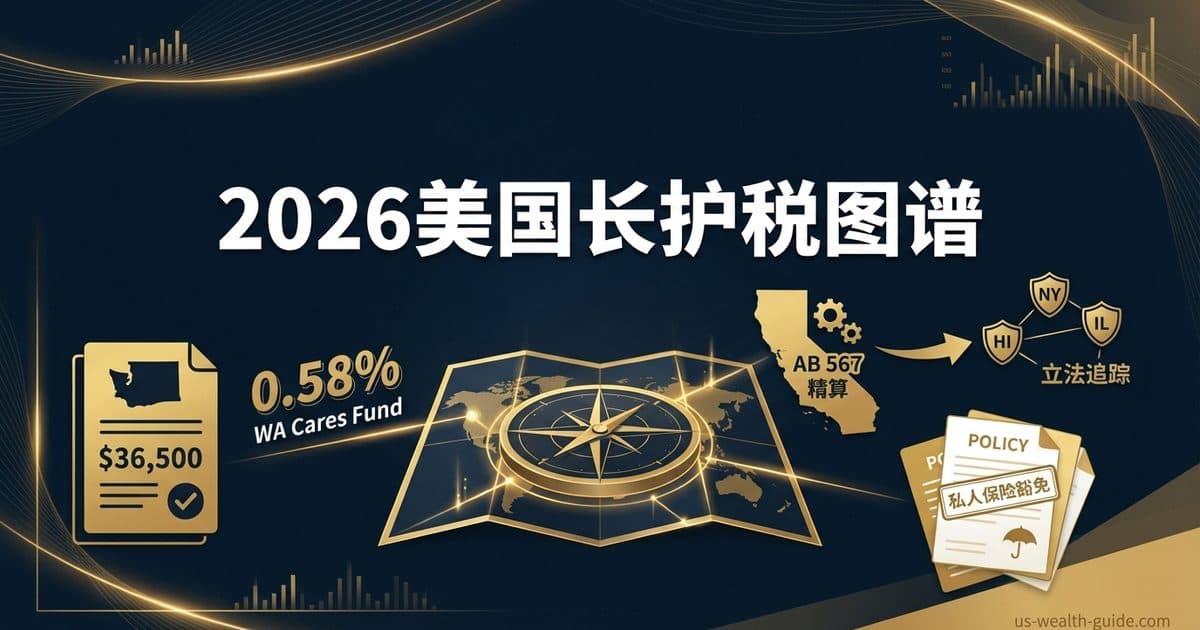 美国各州长期护理税2026全图谱:华盛顿0.58%薪资税首年发放、加州进度、纽约/夏威夷/伊利诺伊立法追踪 + 私人保险豁免申请 — 美国高净财务指南博客封面图