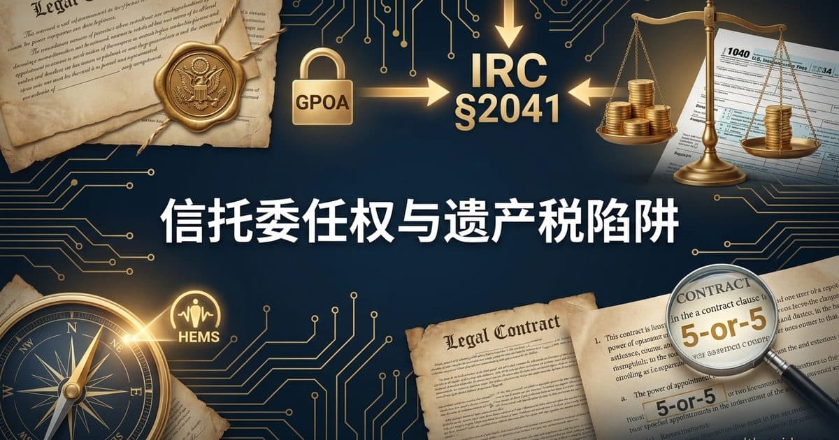 §2041 委任权判定与遗产税计入:概括与有限委任权分界、HEMS 例外、5-or-5 规则与信托防雷指南 — 美国高净财务指南博客封面图