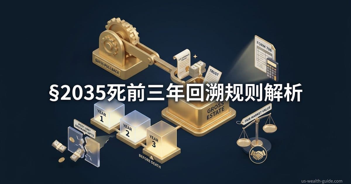 §2035死前三年内转让拉回毛遗产:为什么1997年后普通临终赠与不再被回溯、寿险与保留权益『剪线』赠与的三大触发、§2035(b)赠与税gross-up回拨、§2035(d)足额对价善意买卖例外、与可撤销信托(§676)穿透、Form 706申报与华人高净值临终赠与避坑 — 美国高净财务指南博客封面图