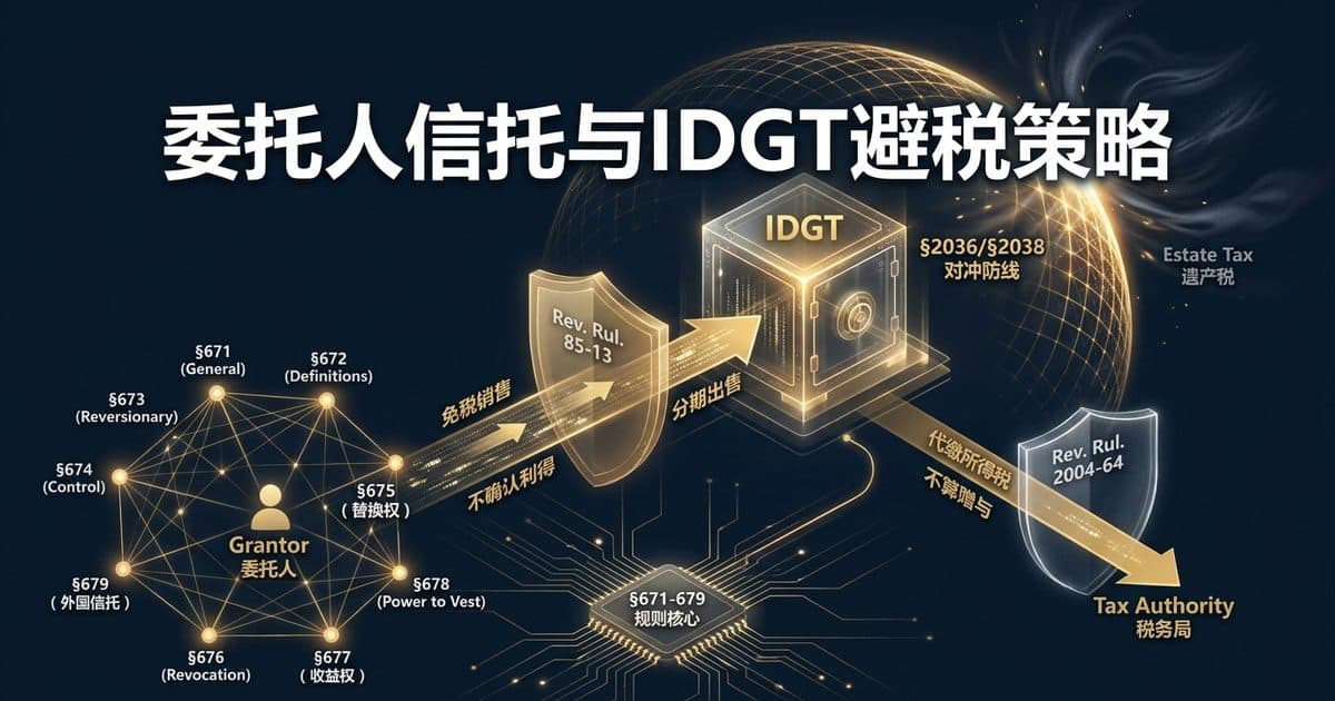 §671-679 委托人信托规则(Grantor Trust)与 IDGT 架构:七大触发点、免税销售与代缴所得税对冲指南 — 美国高净财务指南博客封面图