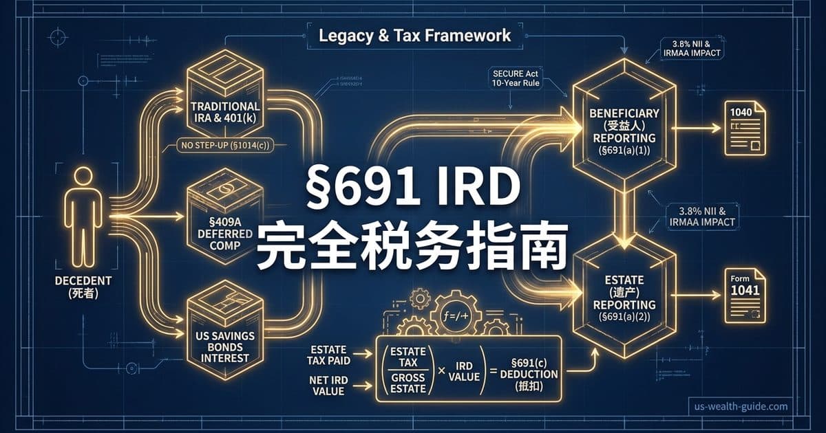 §691 IRD(死者名下未完税收入)完全指南:哪些资产不享受 Step-up、如何申报与计算 §691(c) 联邦遗产税抵扣 — 美国高净财务指南博客封面图