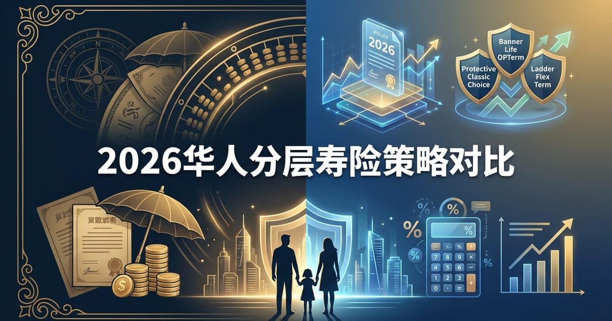 2026 分层定期寿险策略对比:Banner Life OPTerm 20/30 vs Protective Classic Choice 30 vs Ladder Flex Term 哪种方案最适合华人家庭? — 美国高净财务指南博客封面图