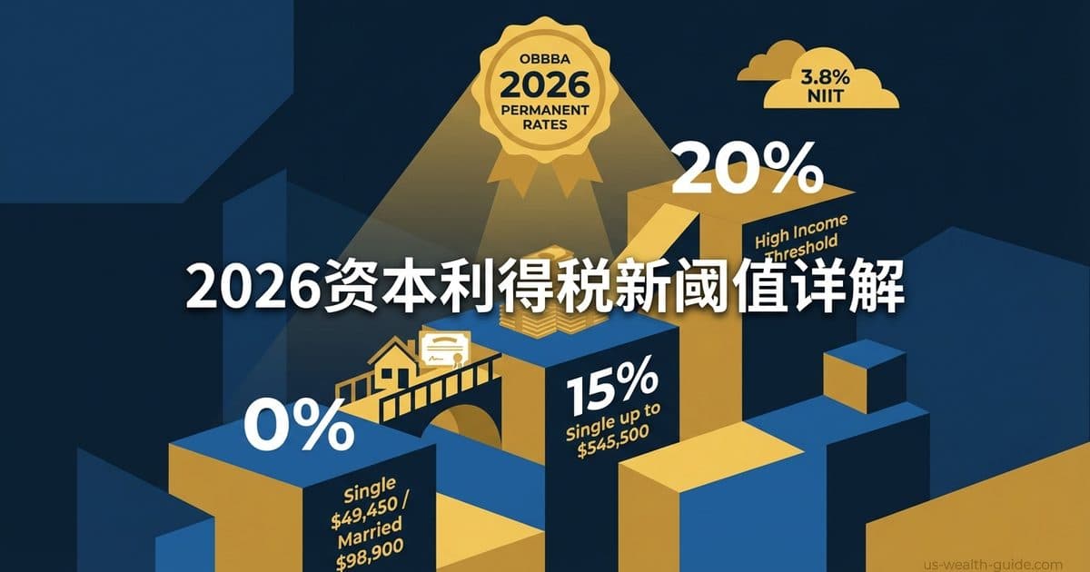 OBBBA资本利得税率2026新阈值完整解读:0%/15%/20%三档门槛调整 + 华人家庭售股时机实操案例 — 美国高净财务指南博客封面图