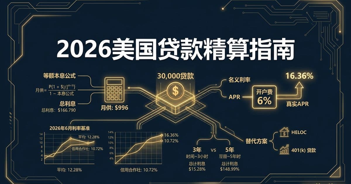 2026美国个人贷款计算器使用指南:月供、总利息、APR 与开户费(Origination Fee)完整测算(华人版) — 美国高净财务指南博客封面图
