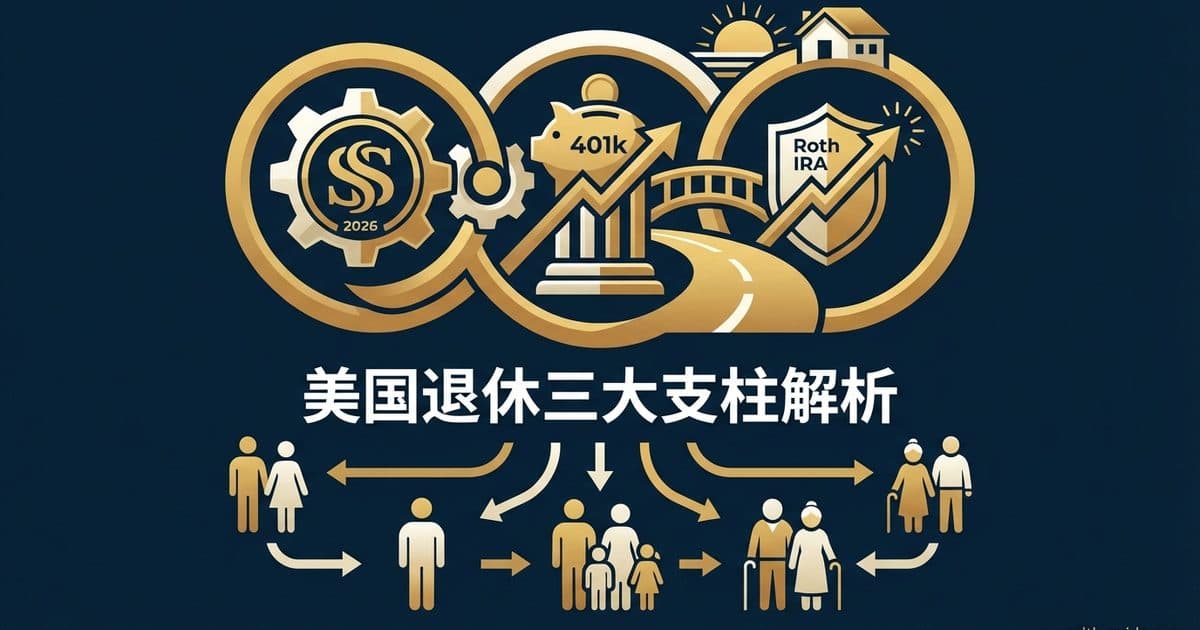 退休金够用吗?2026年Social Security + 401k + Roth IRA三足鼎立测算法 — 美国高净财务指南博客封面图