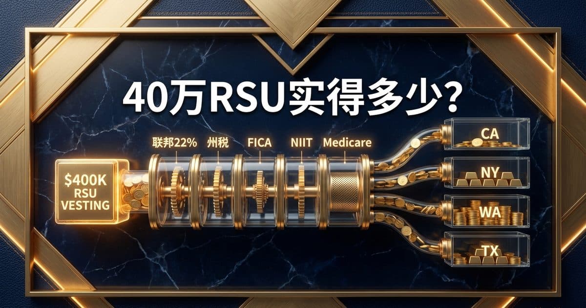 RSU 到手到底剩多少:2026 联邦+州+FICA 税务全链路拆解 — 美国高净财务指南博客封面图