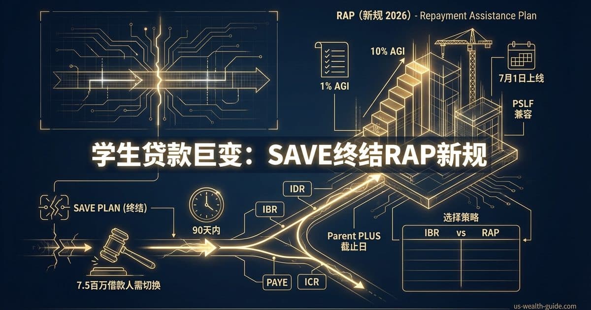 SAVE Plan 终结与 RAP 新规 2026:学生贷款收入驱动还款巨变——7大 IDR 计划时间线、IBR vs RAP 选择、华人借款人行动指南 — 美国高净财务指南博客封面图