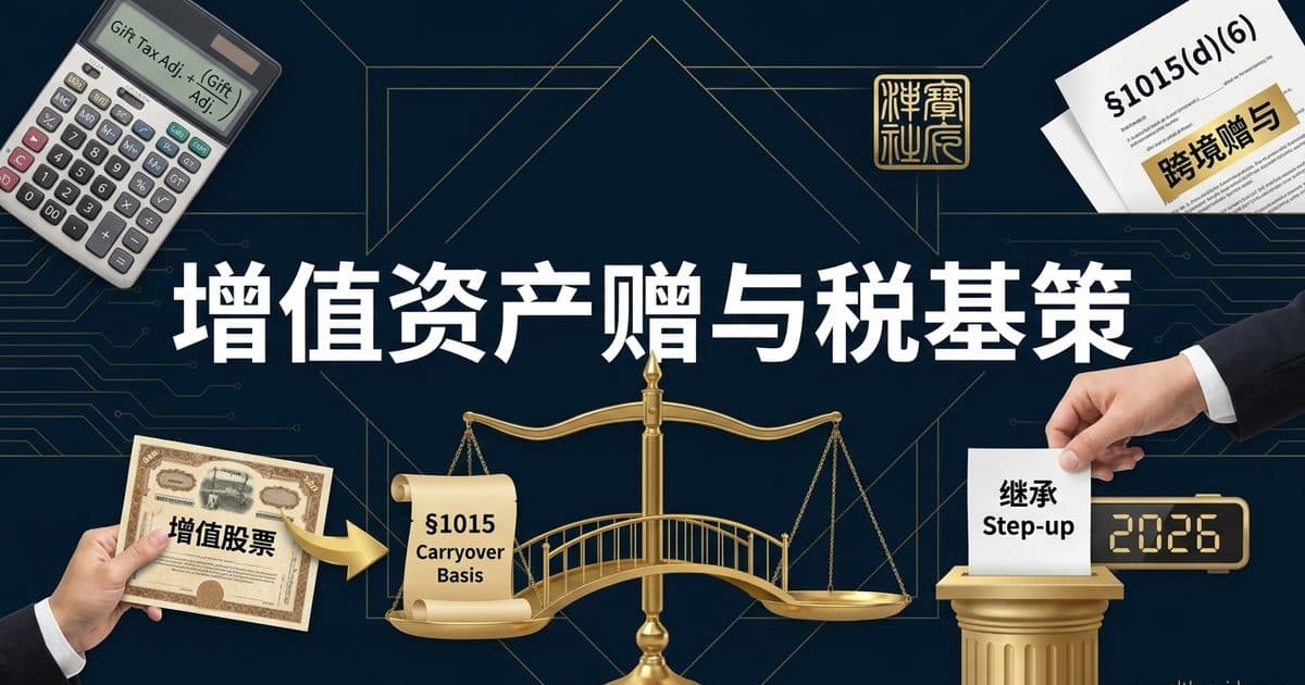 2026年§1015赠与资产计税基础指南:增值股票赠与子女的结转基础与双重基础规则——华人家庭生前赠与 vs 继承Step-up决策·§1015(d)(6)赠与税调增算例与跨境赠与基础 — 美国高净财务指南博客封面图