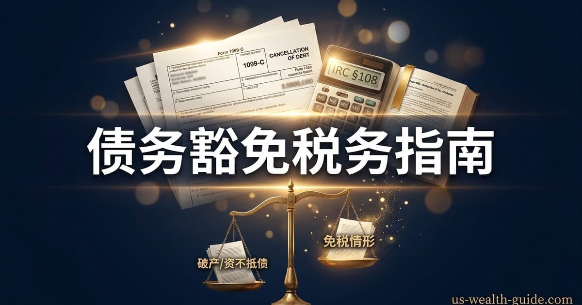 债务豁免算收入吗?§108 COD 收入(Cancellation of Debt Income)与 1099-C:破产、资不抵债、房贷豁免五种免税情形与 Form 982 税属性递减完整指南(2026 QPRI 已到期) — 美国高净财务指南博客封面图