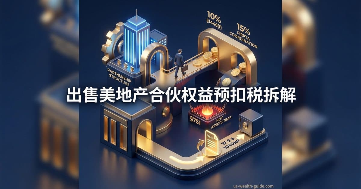 §1446(f) 出售合伙企业权益预扣税(10% + FIRPTA 15% 协调):非美合伙人退出房地产合伙结构时的预扣、§751 热资产陷阱与退税路径 — 美国高净财务指南博客封面图