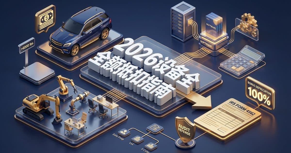 Section 179与Bonus Depreciation 2026年完整指南:设备、SUV、软件当年全额抵扣实操 — 美国高净财务指南博客封面图
