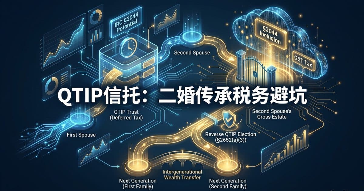 §2044 先前婚姻扣除财产再计入:QTIP 信托在后亡配偶毛遗产的拉回规则、反向 QTIP 选举(§2652(a)(3))与华人二婚家族代际传承避坑 — 美国高净财务指南博客封面图