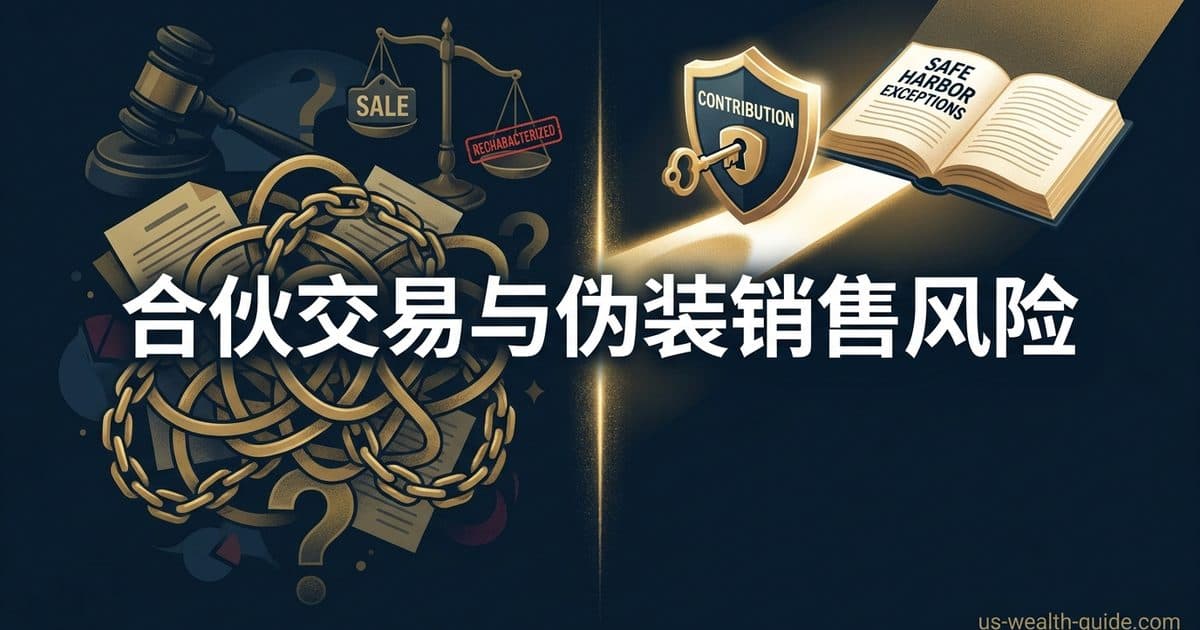 §707 合伙人与合伙之间的交易:§707(a) 卖买 vs 贡献/分配的定性、§707(a)(2)(B)「伪装销售」(disguised sale)重新定性、Treas. Reg. §1.707-3 十因素事实情境测试与 2 年时间推定(§1.707-3(c)/(d))、§1.707-4 例外(preferred return/operating cash flow distribution)、§707(c) 担保支付(guaranteed payments)按普通收入计、§707(b) 控制型合伙买卖亏损不允许——OBBBA 2025 修订 §707(a)(2) 引言——华人 LLC/FLP/房地产合伙「我先投资产再拿回现金」被重新定性为应税销售陷阱 — 美国高净财务指南博客封面图