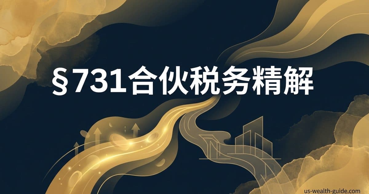 §731 合伙分配的计税规则:现金 vs 实物分配何时确认利得(§731(a)/(b))、清算分配才可能确认亏损(§731(a)(2))、市场证券按现金处理(§731(c) 含 de minimis 与投资合伙例外)、§732 分配财产的基础(carryover vs step-up、§704(c) 增益上限、§732(c) 基础分摊)、§733 分配后基础扣减——华人合伙/LLC/FLP 退伙与现金回流避坑 — 美国高净财务指南博客封面图