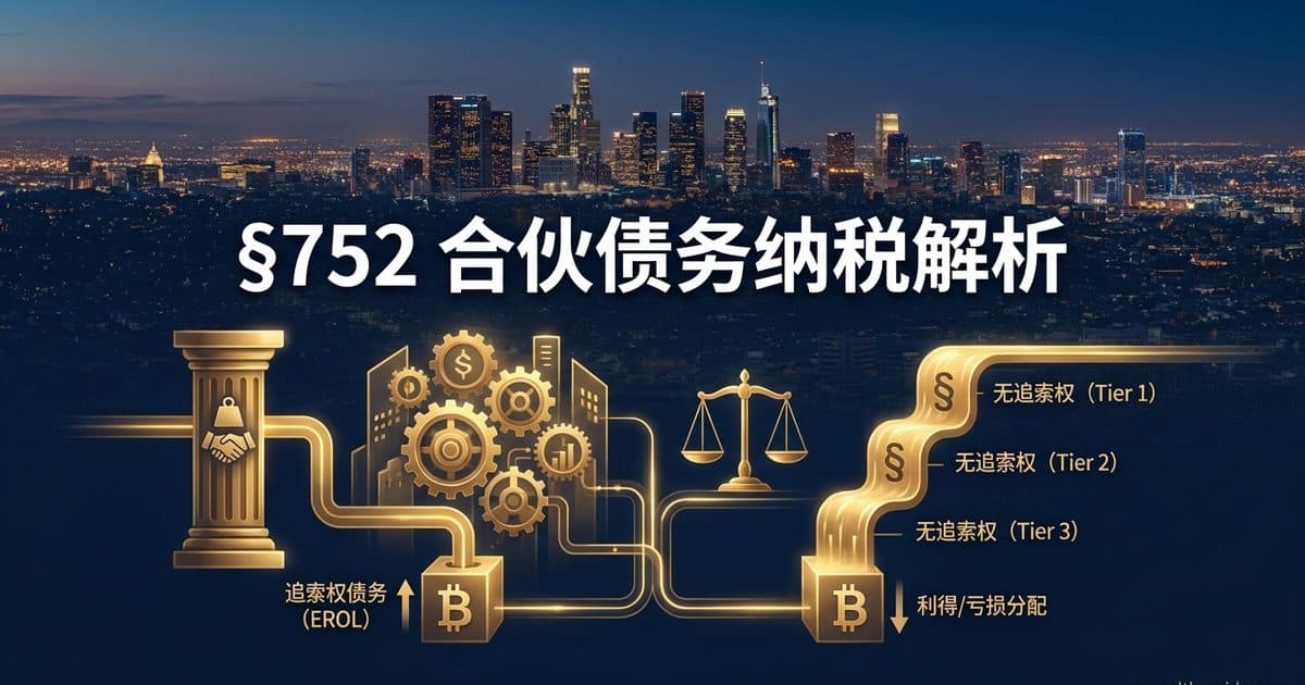 §752 合伙人份额债务分配:追索权 vs 无追索权债务如何决定 Outside Basis、可抵亏损与分配纳税 — 美国高净财务指南博客封面图