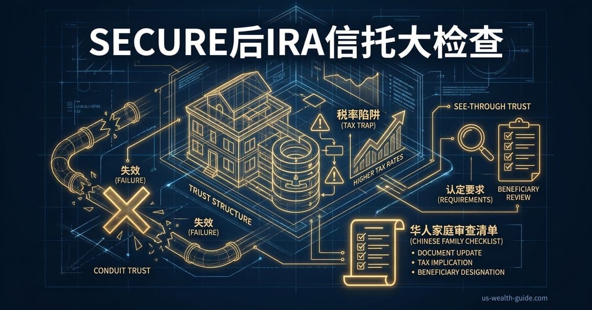 SECURE Act 后的 IRA 信托全面检查:Conduit Trust 失效、Accumulation Trust 税率陷阱与华人家庭审查清单 — 美国高净财务指南博客封面图
