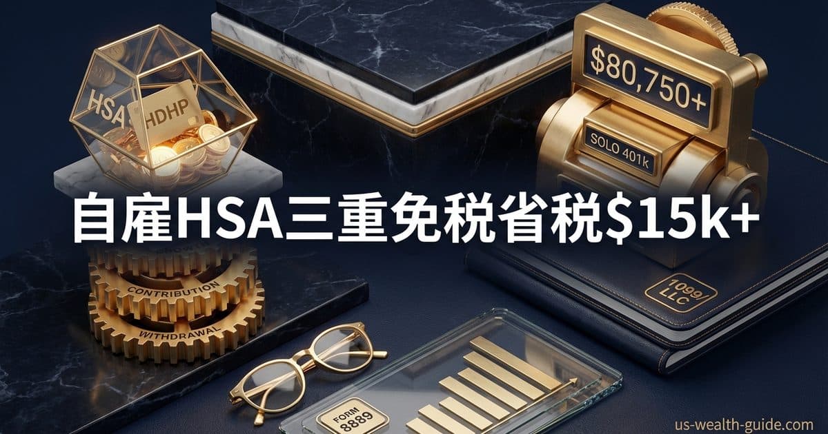 自雇者HSA三重免税深度玩法:1099/单人LLC如何叠加Solo 401k每年省税$15,000+ — 美国高净财务指南博客封面图