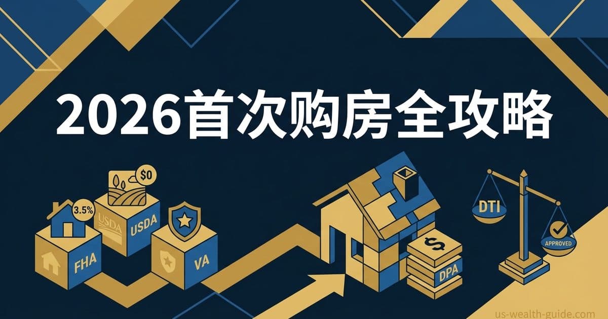 2026年首次购房者First-Time Homebuyer完全指南:FHA/USDA/VA贷款+州级补贴+DTI/首付门槛详解 — 美国高净财务指南博客封面图