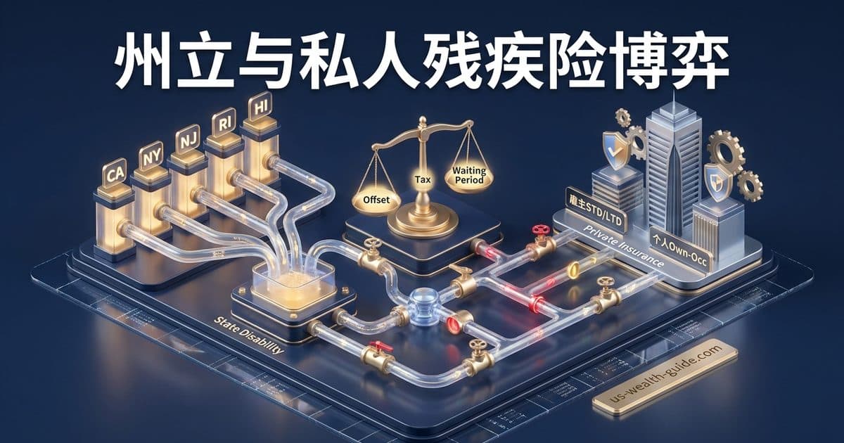 州残疾保险(SDI/TDI)vs 私人短期/长期残疾保险:CA/NY/NJ/RI/HI高收入华人协调实战 — 美国高净财务指南博客封面图