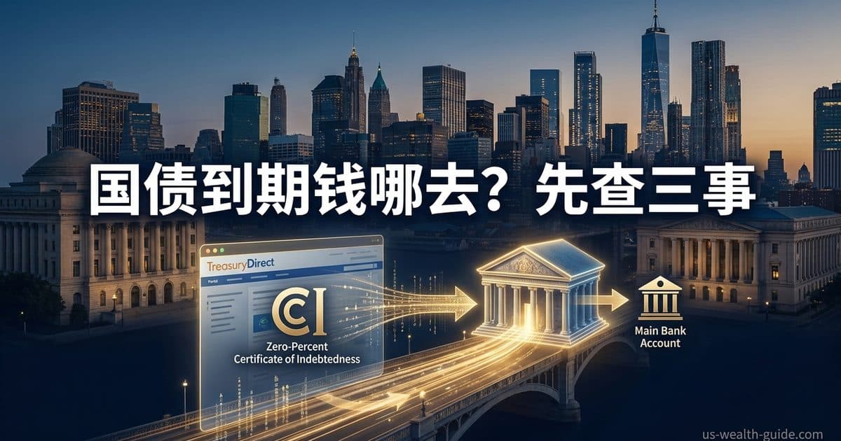 示意图:TreasuryDirect 账户里的零利率 C of I 余额流向登记的主银行账户 — 美国高净财务指南博客封面图
