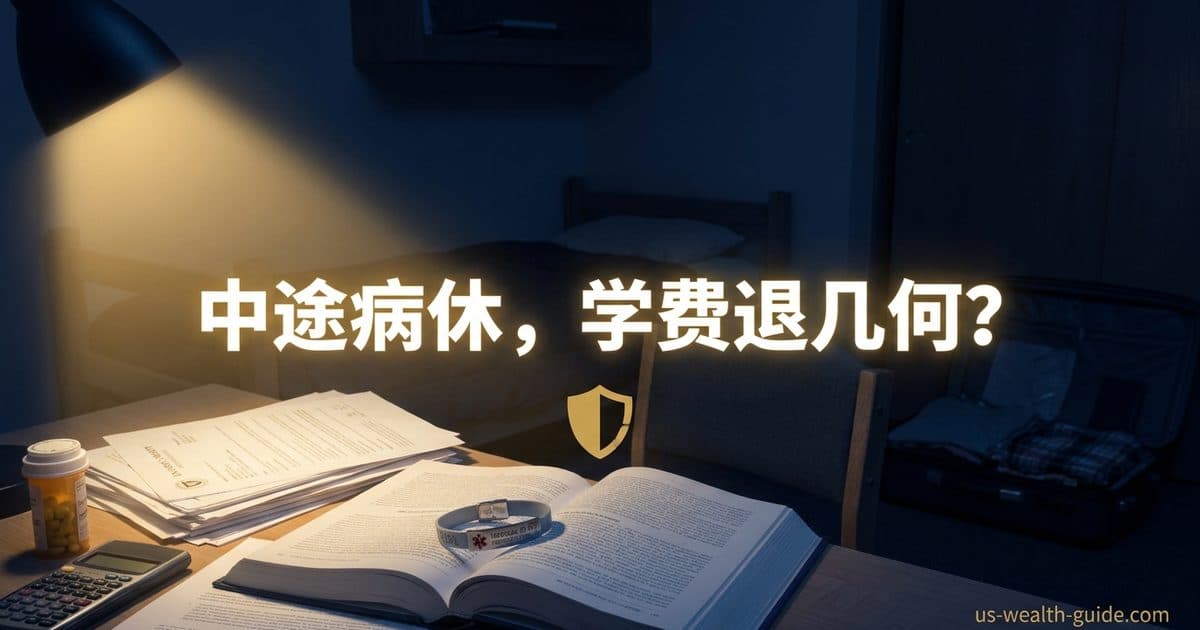宿舍书桌上的学费文件、计算器与书本,配文中途病休学费退几何