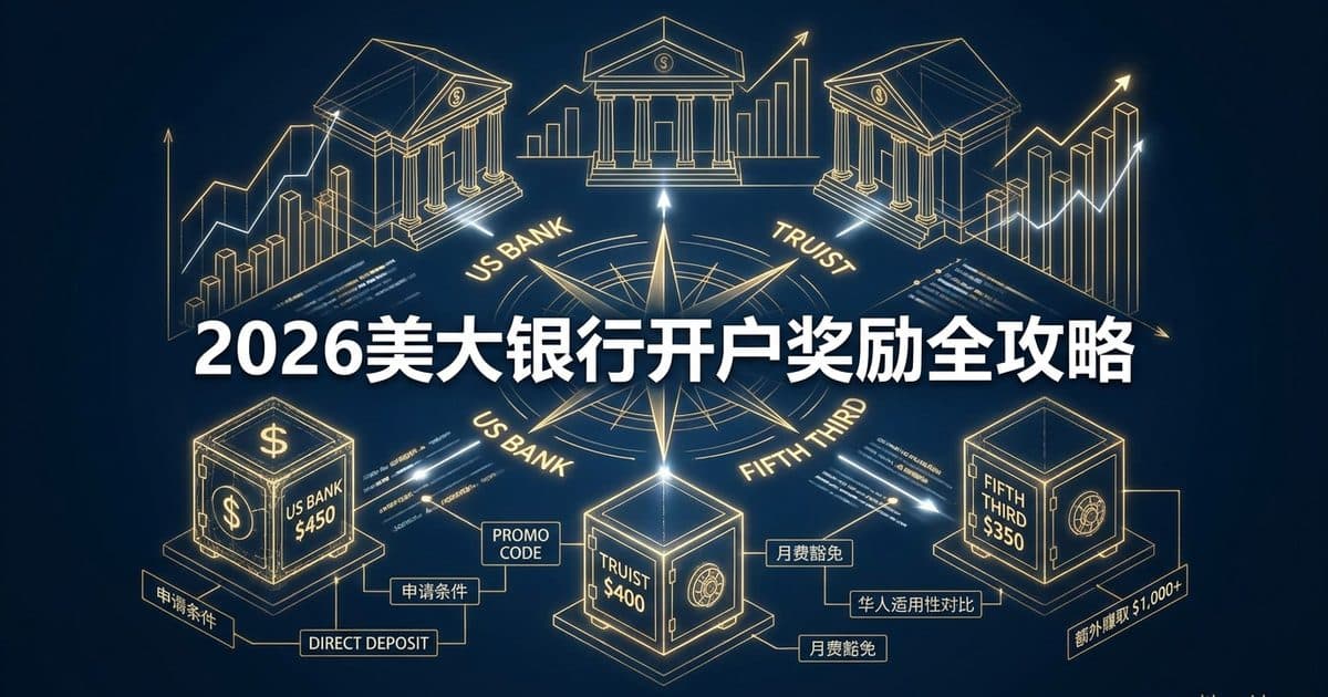 2026 US Bank / Truist / Fifth Third 开户奖励指南:$350–$1,200 Bonus 详解 — 美国高净财务指南博客封面图