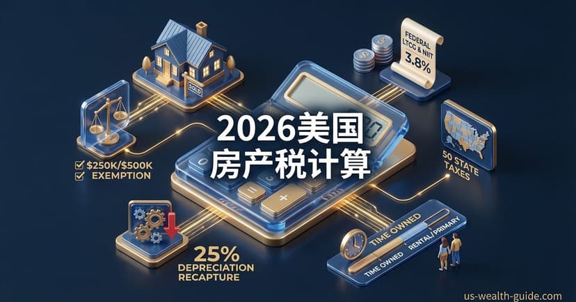 美国卖房资本利得税计算器 2026 — Section 121免税额·折旧回收·联邦税·州税一键计算