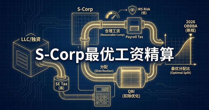 S-Corp最优工资计算器 2026 — 工资vs分配优化、SE税节省分析